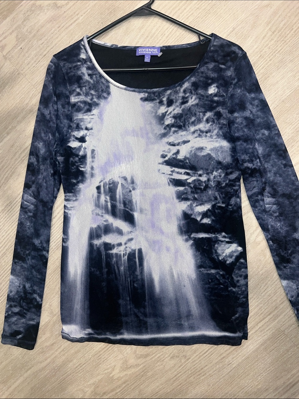 Vivienne Tam Y2K micromesh Waterfall-Print Long Sleeve Tee